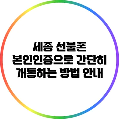 세종 선불폰 본인인증으로 간단히 개통하는 방법 안내