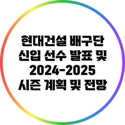 현대건설 배구단 신입 선수 발표 및 2024-2025 시즌 계획 및 전망