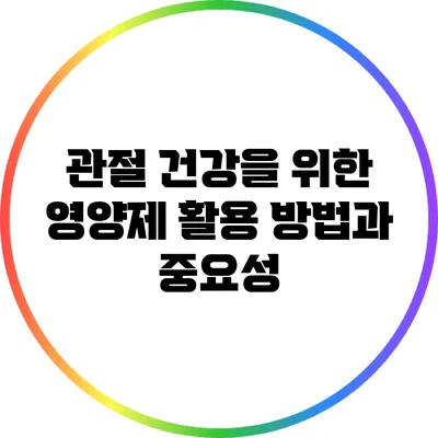 관절 건강을 위한 영양제 활용 방법과 중요성