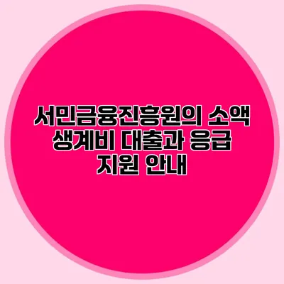 서민금융진흥원의 소액 생계비 대출과 응급 지원 안내