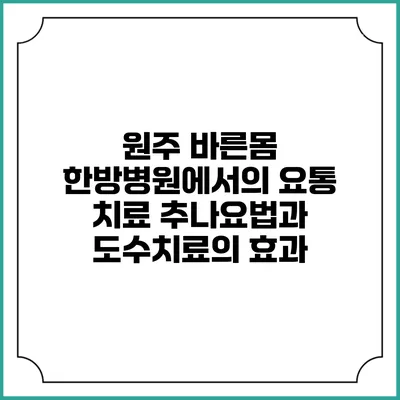 원주 바른몸 한방병원에서의 요통 치료: 추나요법과 도수치료의 효과