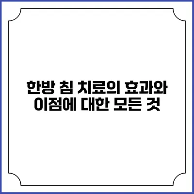 한방 침 치료의 효과와 이점에 대한 모든 것